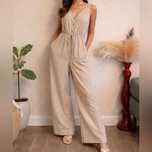 SHEIN Button-Front Beige Jumpsuit